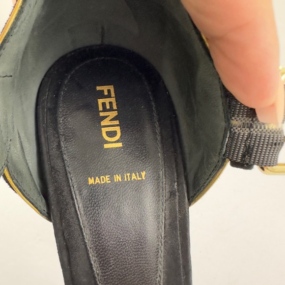 Fendi black suade with gold trim Grommet peep toe platform heels - Picture 7 of 10